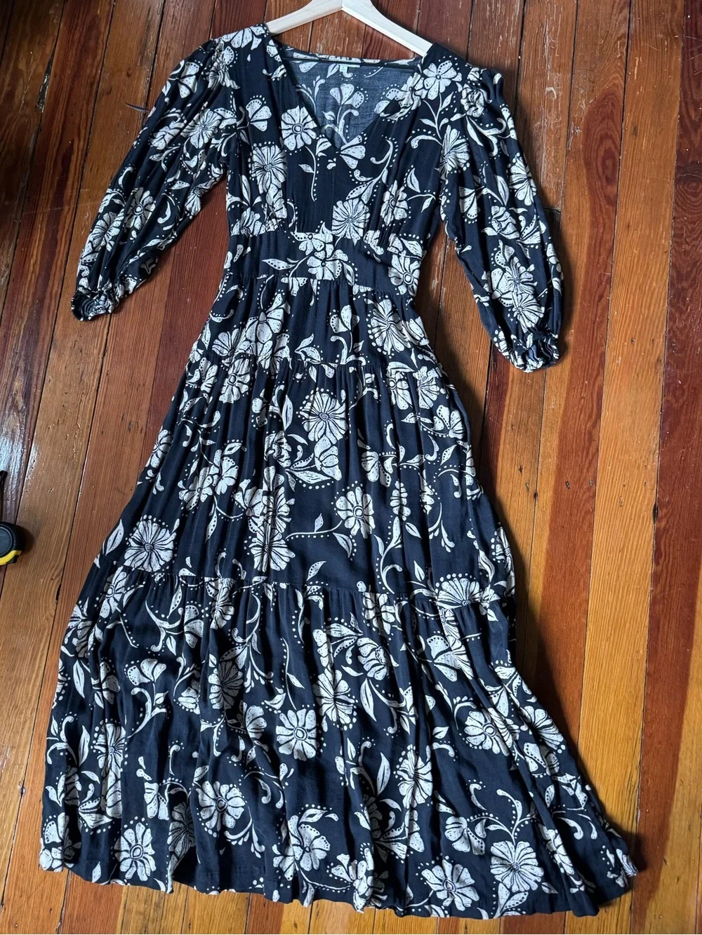 Z Supply Black Maxi Dress with Cream Floral Print - Picture 4 of 6